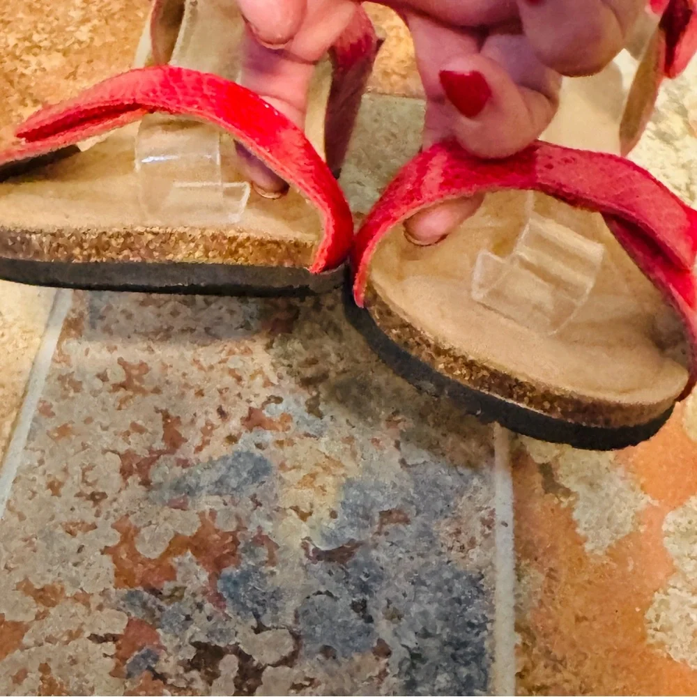 🌹Sassy Wedge, Made In Spain Vionic Ortho Red Leather Women's Adjustable Sandals! - Picture 11 of 14